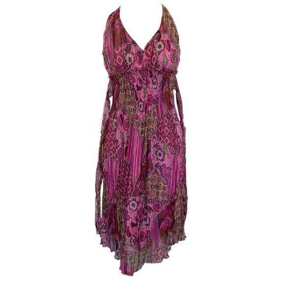 Bisou Bisou Halter Style Asymmetric Midi Dress Pink Women's Size 8 - Picture 11 of 11